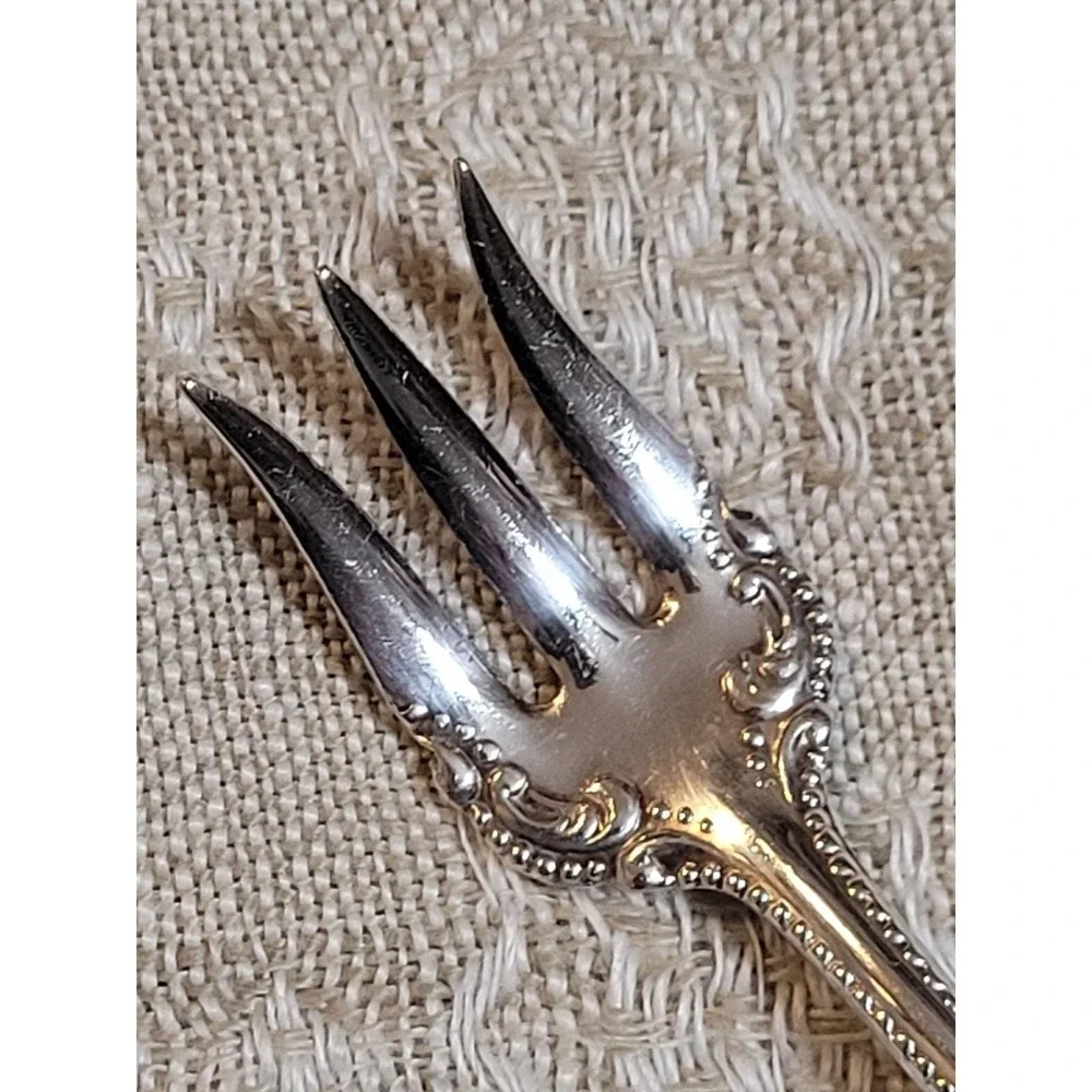 Antique‎ Victorian Sterling Silver 3-Prong Cocktail/Dessert Fork Beaded Edge